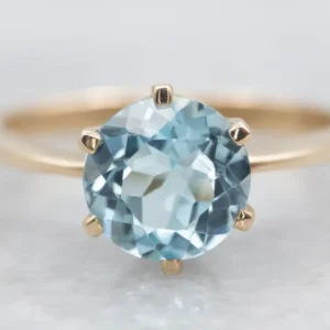 Yellow Gold Blue Topaz Solitaire Ring