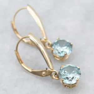 Yellow Gold Blue Zircon Drop Earrings