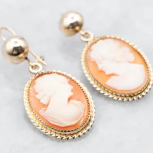 Yellow Gold Cameo Drop Earrings