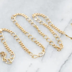 Yellow Gold Curb Chain Elongated Links and Spring Ring Clasp