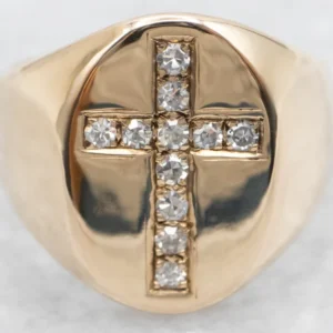 Yellow Gold Diamond Cross Statement Ring