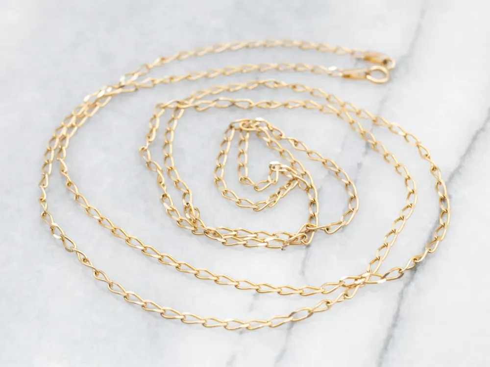 Yellow Gold Elongated Curb Chain Spring Ring Clasp