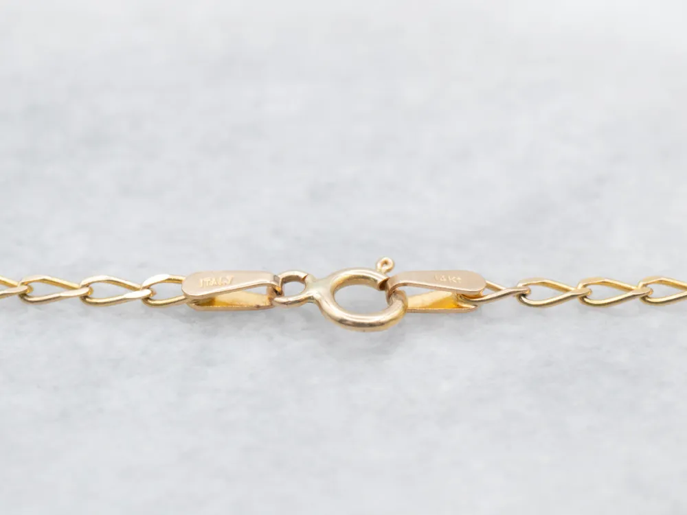 Yellow Gold Elongated Curb Chain Spring Ring Clasp