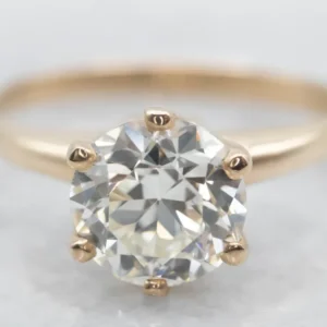 Yellow Gold European Cut Diamond Solitaire Engagement Ring