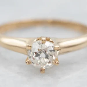 Yellow Gold Old Mine Cut Diamond Solitaire Engagement Ring