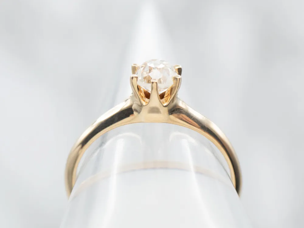 Yellow Gold Old Mine Cut Diamond Solitaire Engagement Ring