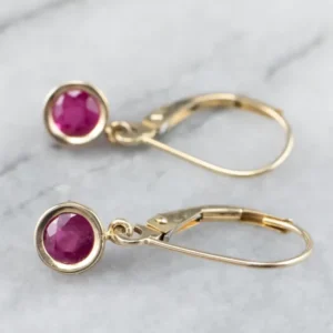 Yellow Gold Ruby Drop Earrings