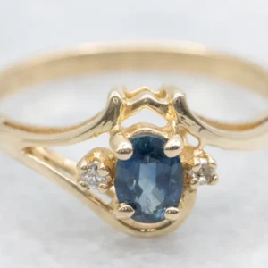 Yellow Gold Sapphire and Diamond Bypass Ring