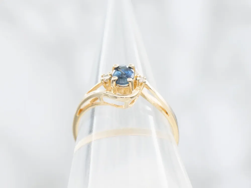 Yellow Gold Sapphire and Diamond Bypass Ring