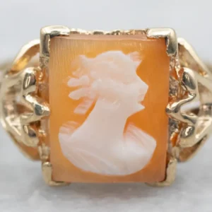 Yellow Goud Rectangular Cameo Ring met CE-Keurmerk