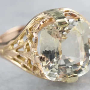Yellow Sapphire Art Deco Goud Filigree Statement Ring