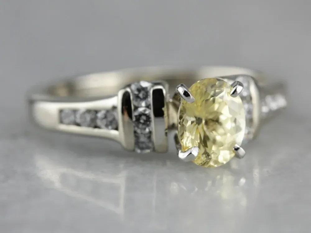 Yellow Sapphire and Diamond Engagement Ring