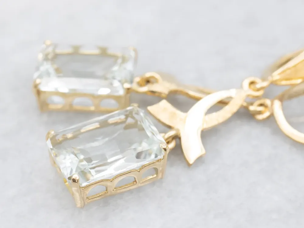 Zeeblauw Topaz and Gold Cancer Awareness Drop Earrings