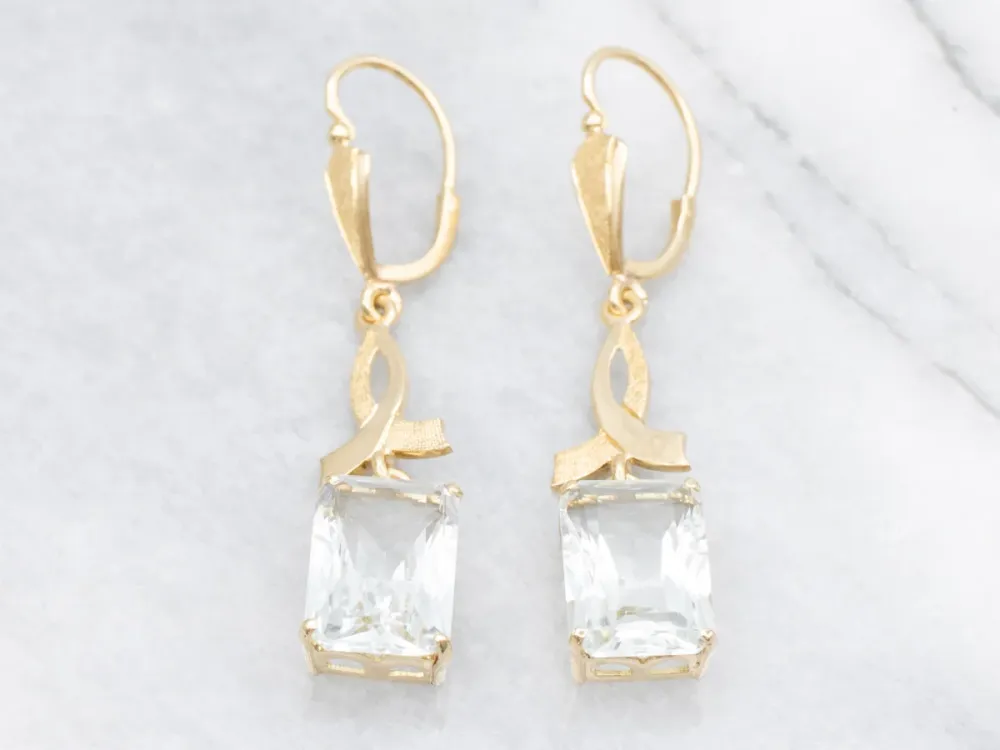 Zeeblauw Topaz and Gold Cancer Awareness Drop Earrings