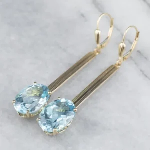 Zeeblauw Topaz Long Gold Drop Earrings