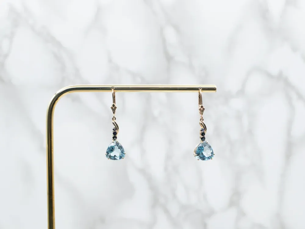 Zeeblauw Topaz and Sapphire Drop Earrings - DIN Norm