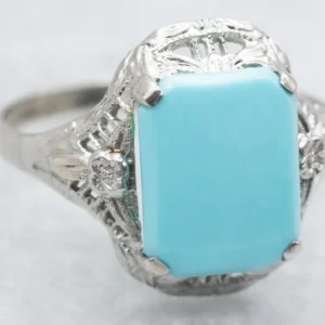 Zeeblauwgroen Filigree Art Deco Ring met CE-Keurmerk