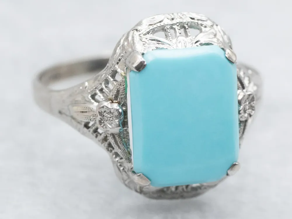 Zeeblauwgroen Filigree Art Deco Ring met CE-Keurmerk