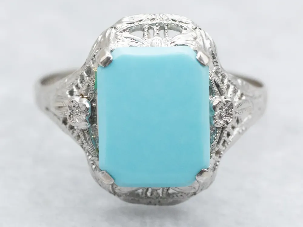 Zeeblauwgroen Filigree Art Deco Ring met CE-Keurmerk