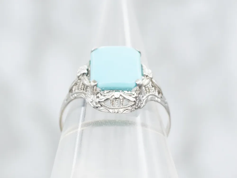 Zeeblauwgroen Filigree Art Deco Ring met CE-Keurmerk