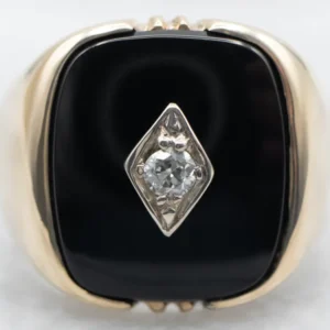 Zwart Onyx and European Cut Diamond Ring met CE-Keurmerk
