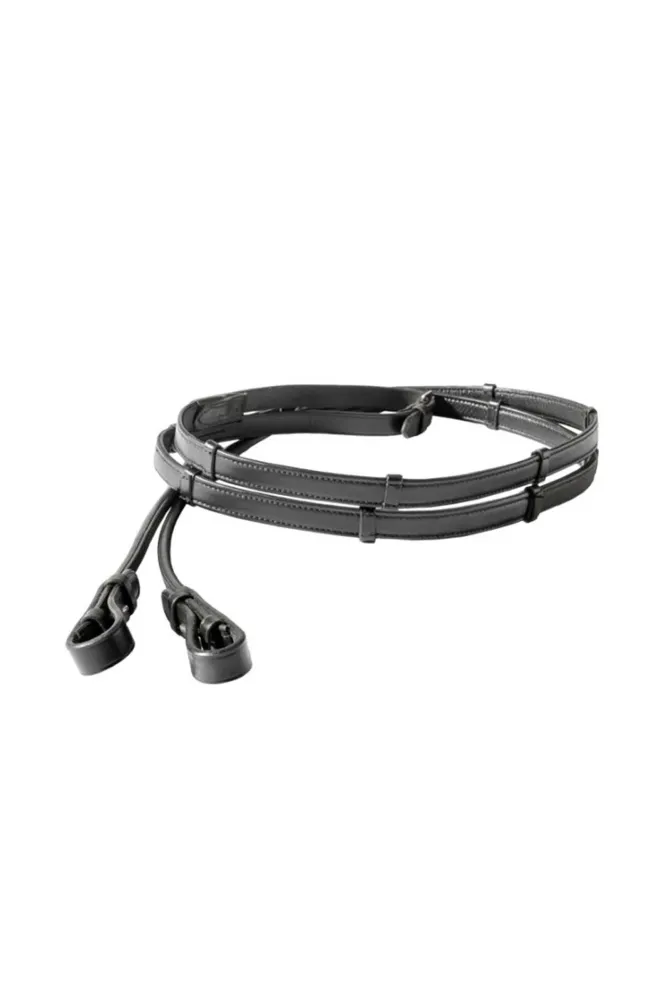 Florina Soft Leather Reins Round Stitched, 5 Stops, 16 mm Black PII