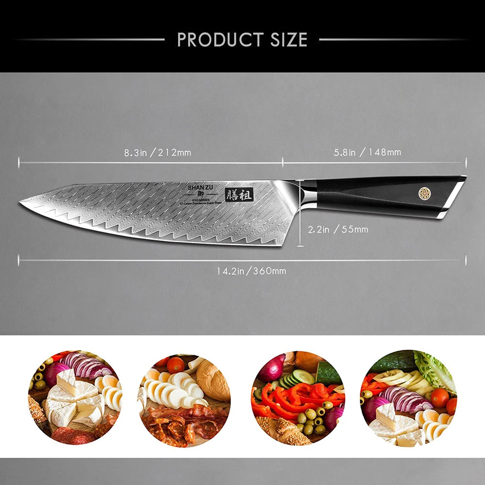 SHAN ZU GYO | Damascus Chef Knife 8" + Magnetic Knife Holder