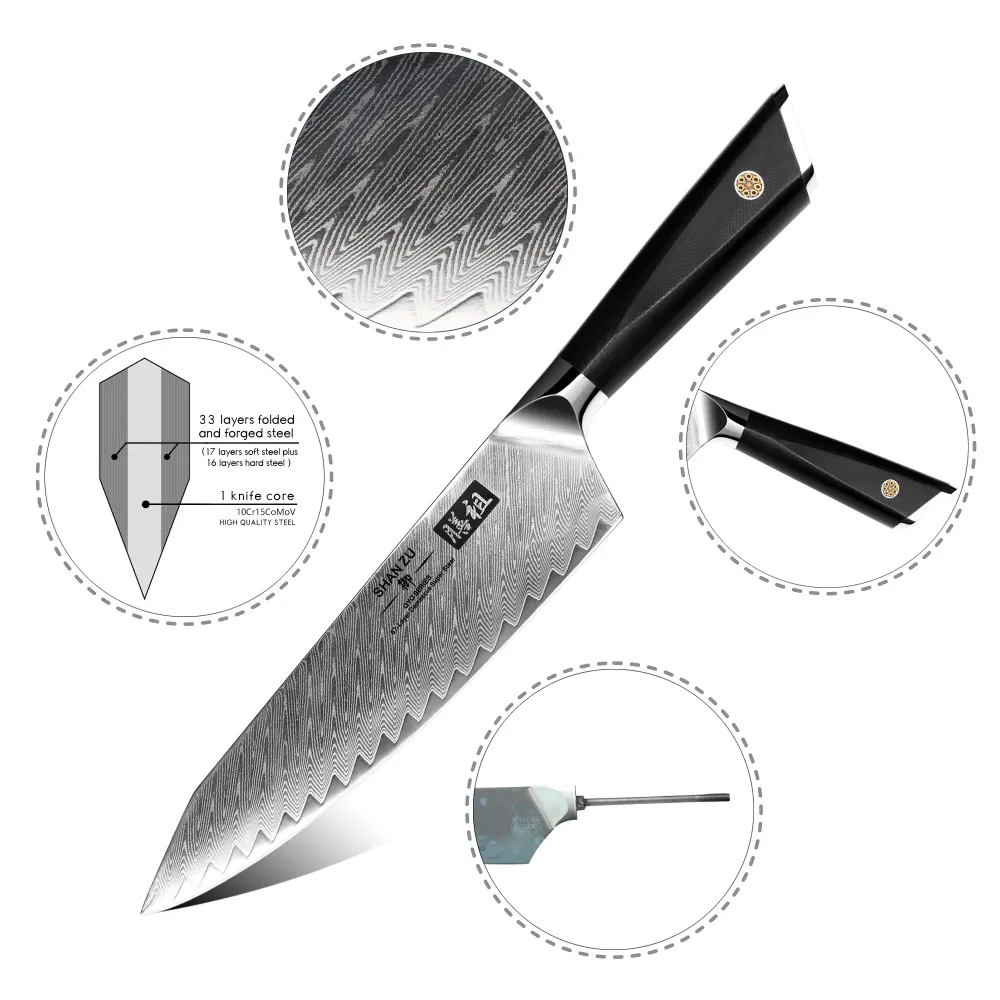 SHAN ZU GYO | Damascus Chef Knife 8" + Magnetic Knife Holder