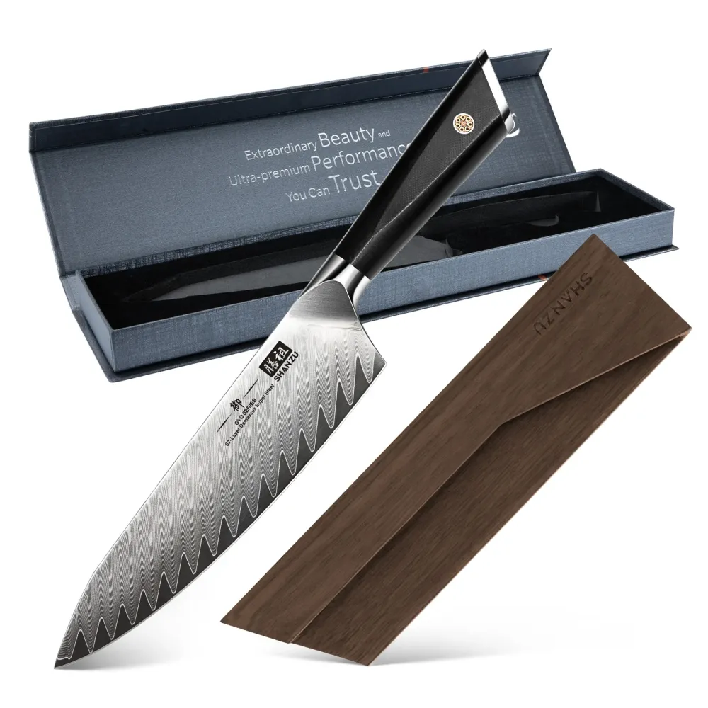 SHAN ZU GYO | Damascus Chef Knife 8" + Magnetic Knife Holder