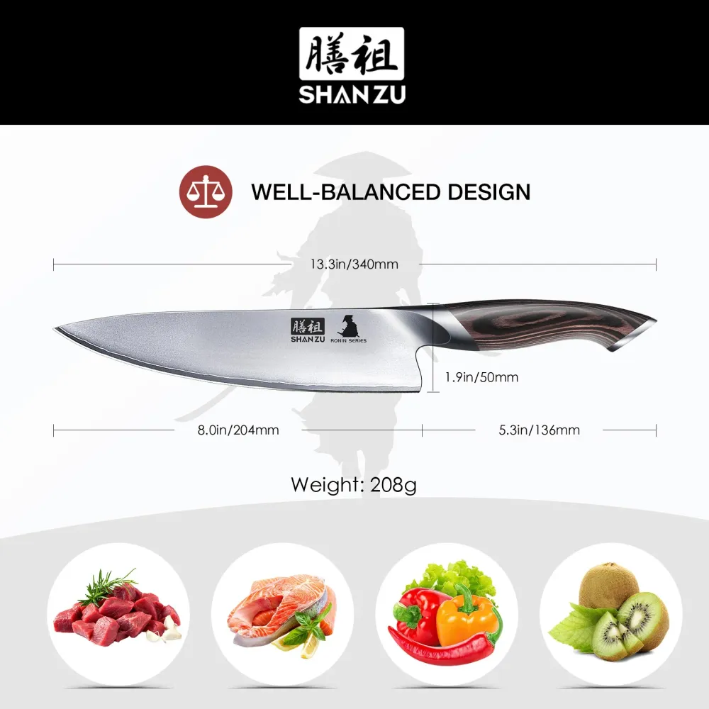 SHAN ZU Ronin | 8" Chef's Knife + Magnetic Knife Holder
