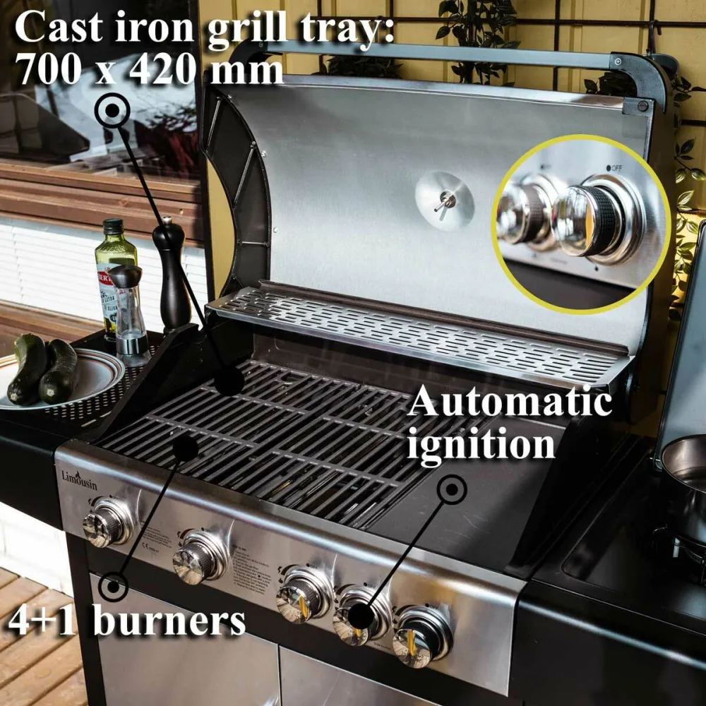 Limousin Gas Grill Royal 4+1 Roestvast Eenvoudig te Verwerken