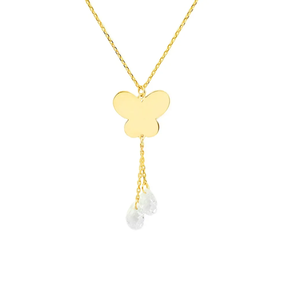 9ct Geel Gold Butterfly Cubic Zirconias Necklace 42 cm