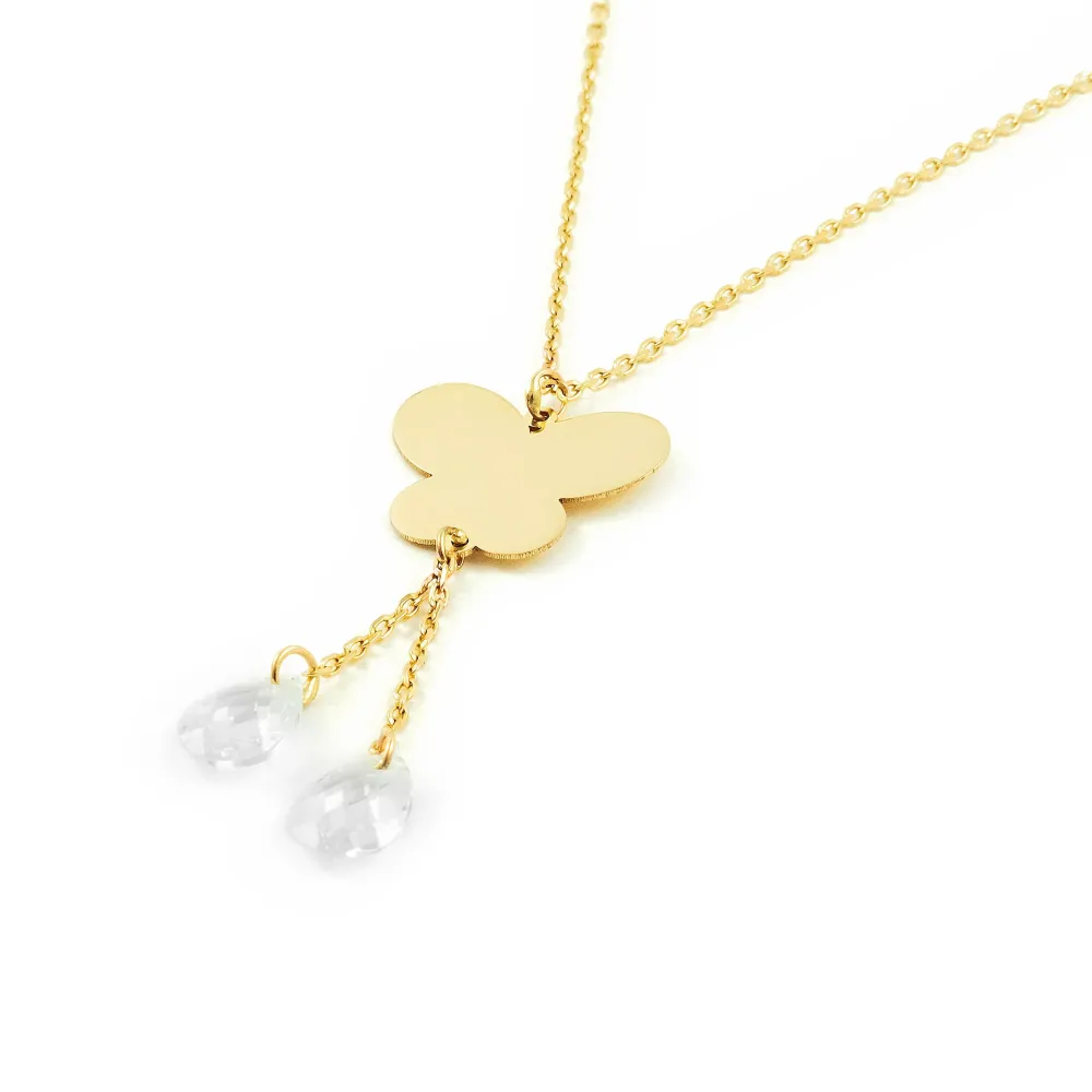 9ct Geel Gold Butterfly Cubic Zirconias Necklace 42 cm