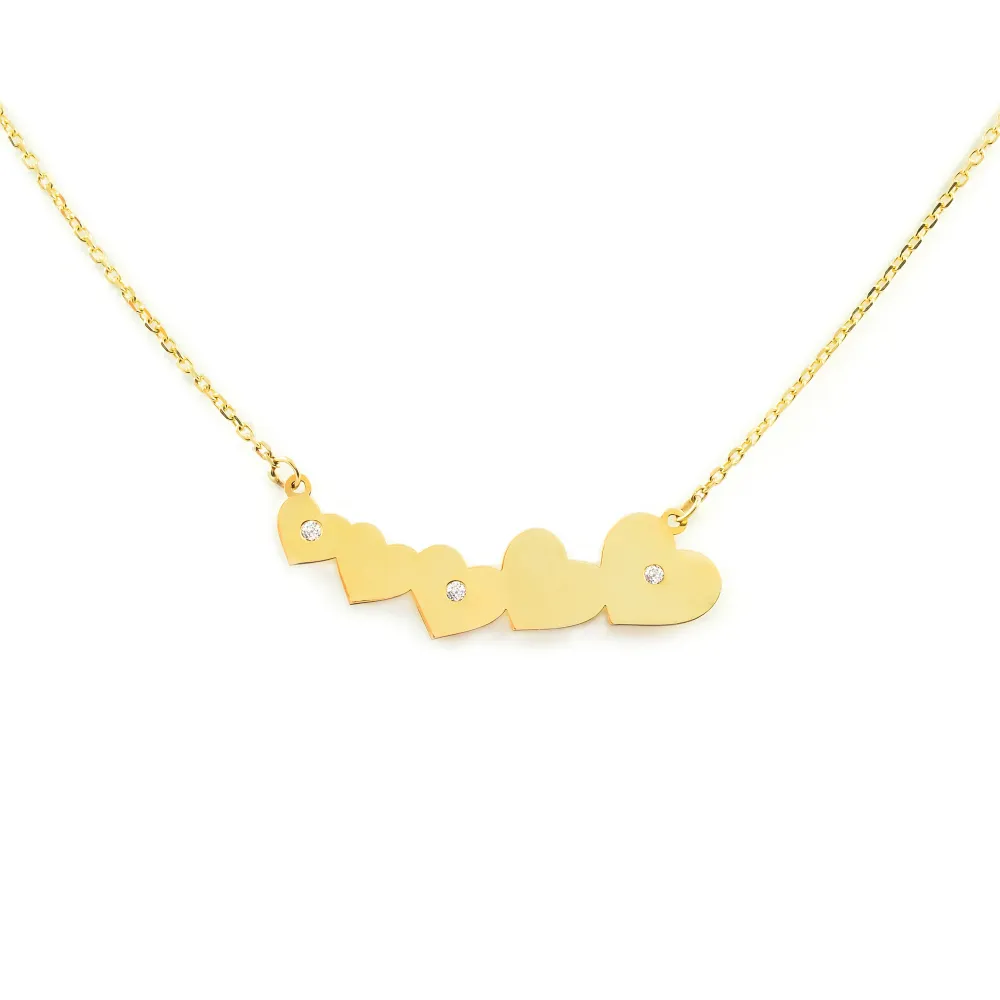 9ct Yellow Gold Hearts Cubic Zirconias Necklace 43 cm
