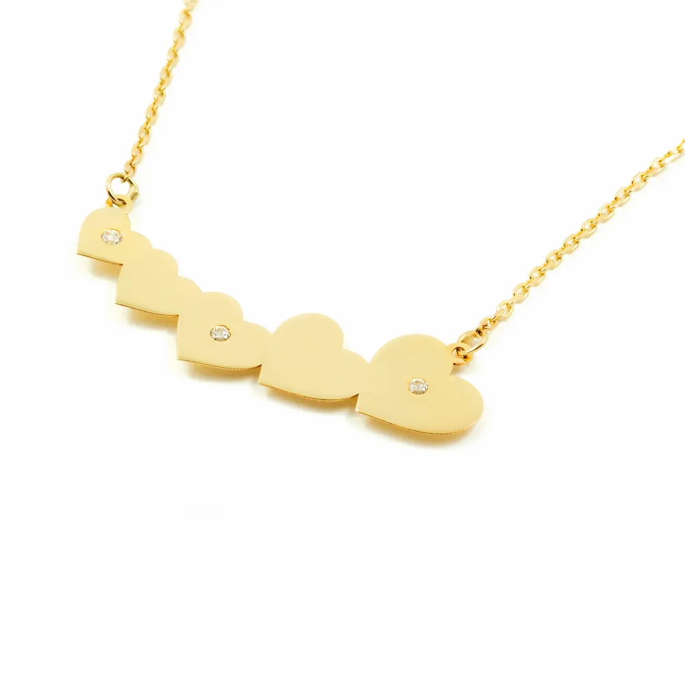 9ct Yellow Gold Hearts Cubic Zirconias Necklace 43 cm