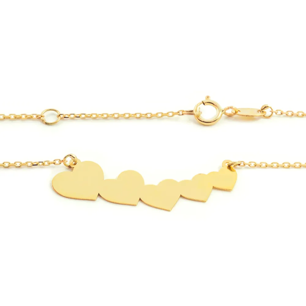 9ct Yellow Gold Hearts Necklace 43 cm