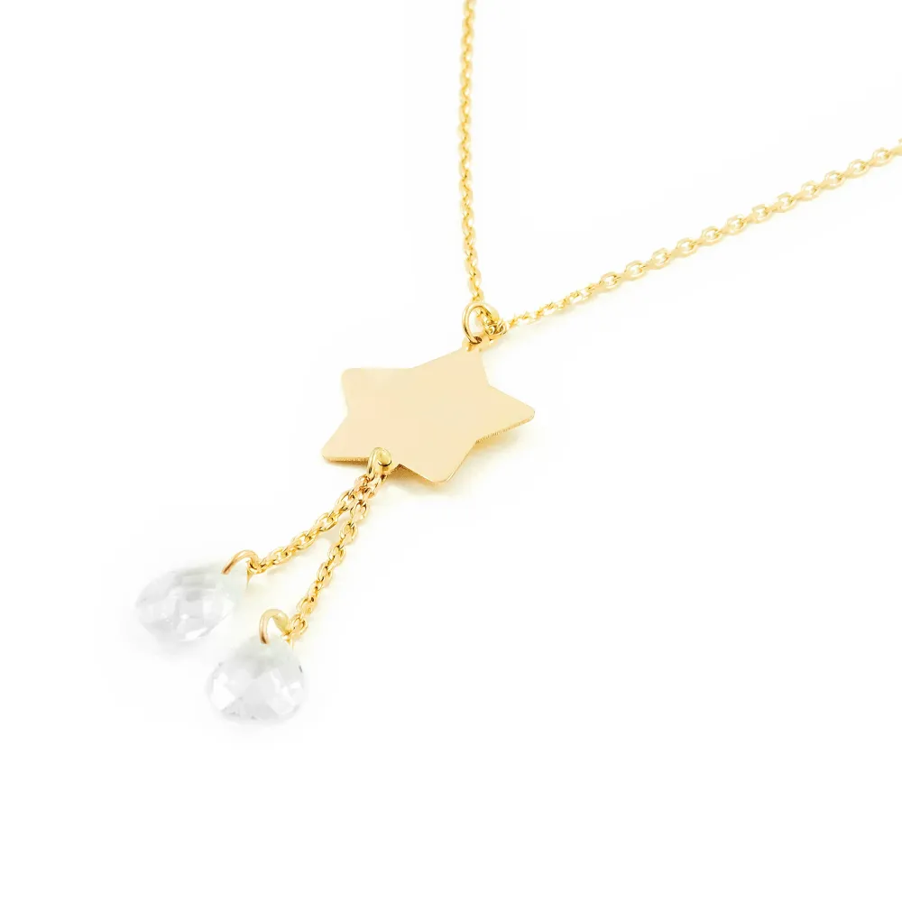 9ct Yellow Gold Star Cubic Zirconias Necklace 42 cm