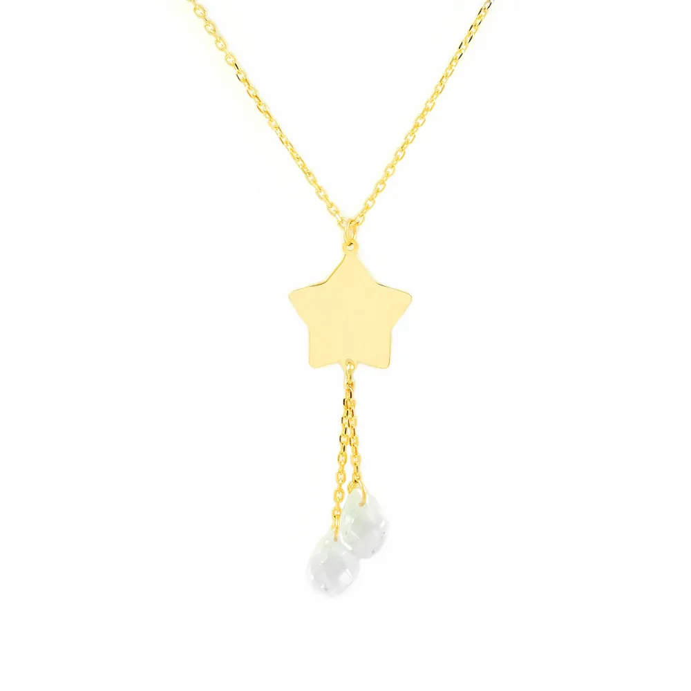 9ct Yellow Gold Star Cubic Zirconias Necklace 42 cm