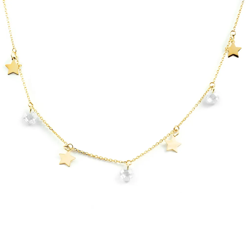 9ct Yellow Gold Stars Cubic Zirconias Necklace 40 cm