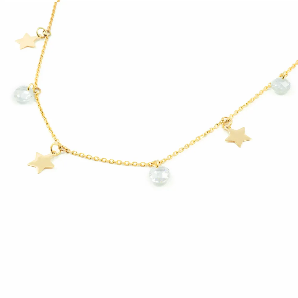 9ct Yellow Gold Stars Cubic Zirconias Necklace 40 cm