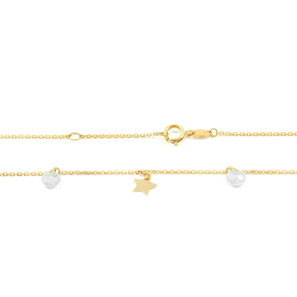 9ct Yellow Gold Stars Cubic Zirconias Necklace 40 cm
