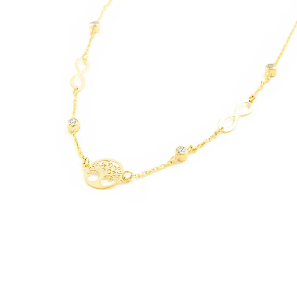 9ct Yellow Gold Tree Life Cubic Zirconias Necklace 40 cm