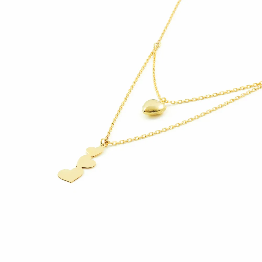 9ct Zonnegeel Gold Hearts Necklace 42 cm met 90° hoek