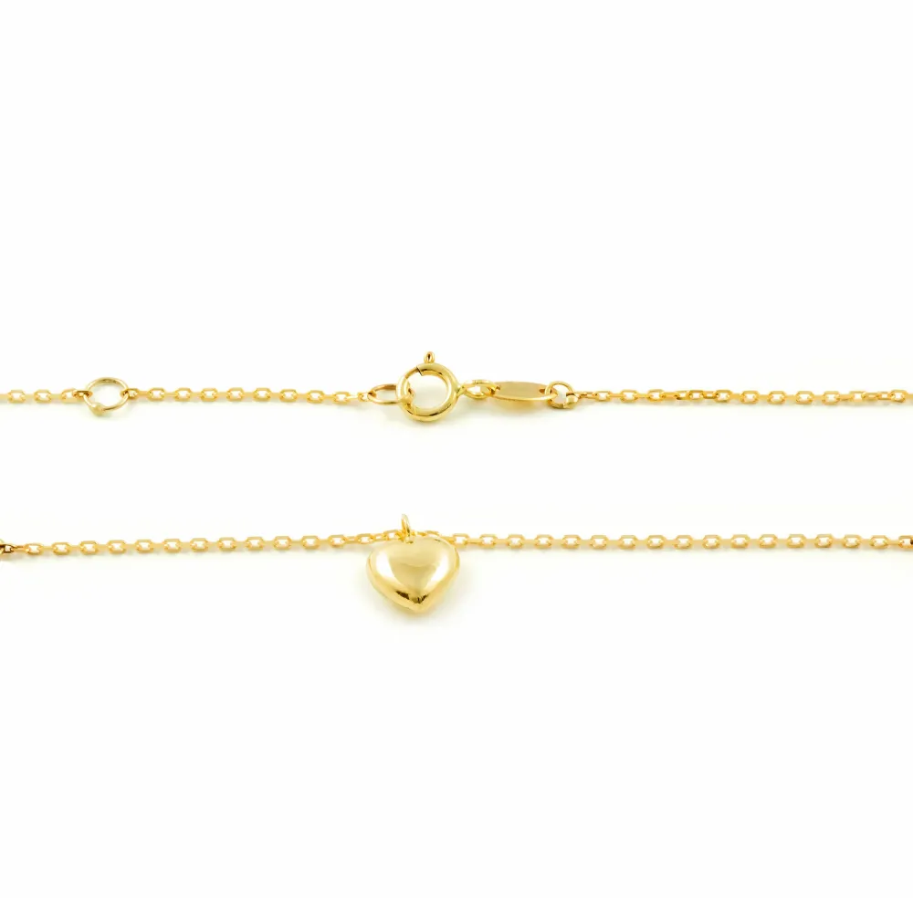 9ct Zonnegeel Gold Hearts Necklace 42 cm met 90° hoek