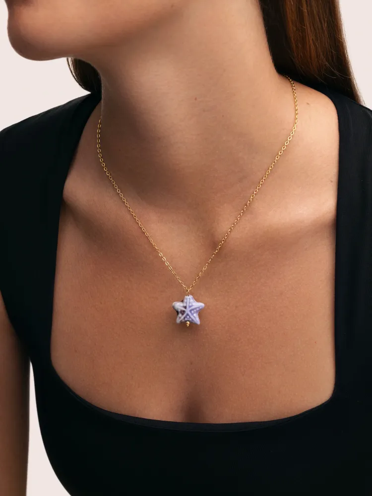 Starfish Blue Stainless Staal Gold Necklace