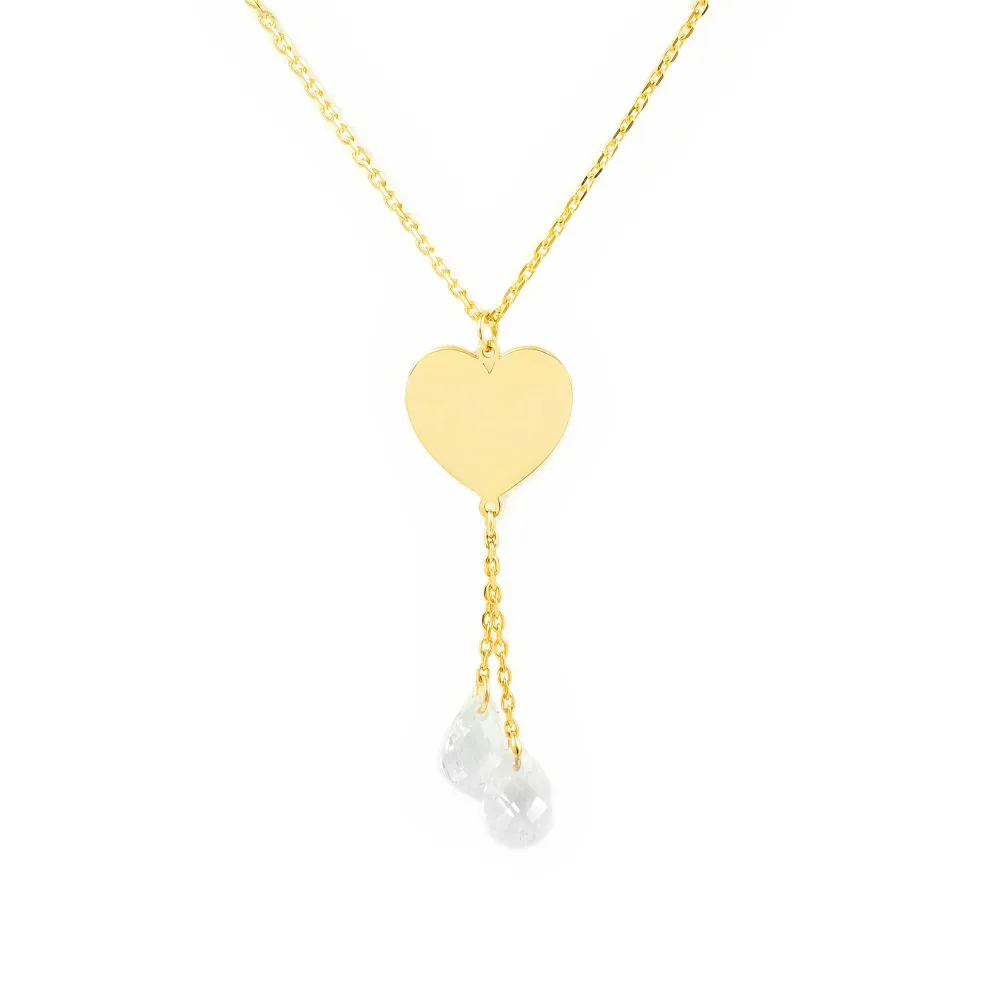 T-verbinder 9ct Zonnegeel Gold Heart Cubic Zirconias Necklace 42 cm