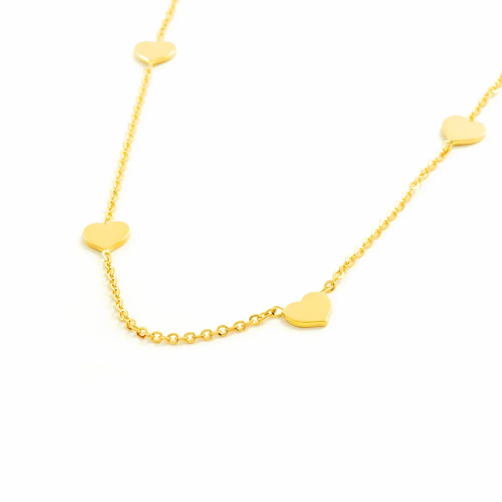 Verstelbare connector 18ct Yellow Goud Hearts Necklace 42 cm