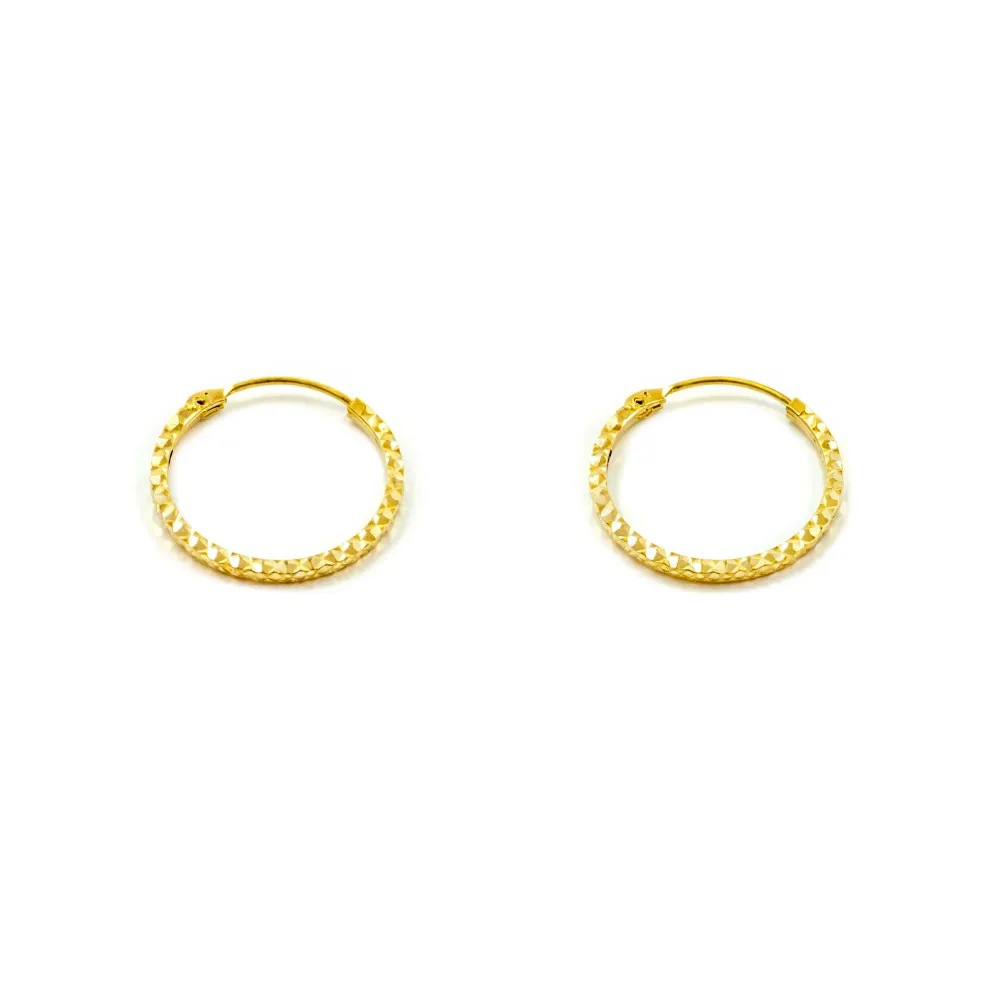 18ct Citroengeel Gold Square Carved Hoop Earrings 12 x 1.2 mm