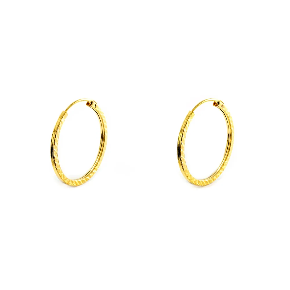 9ct Yellow Gold Square Carved Hoop Earrings 12 x 1 mm
