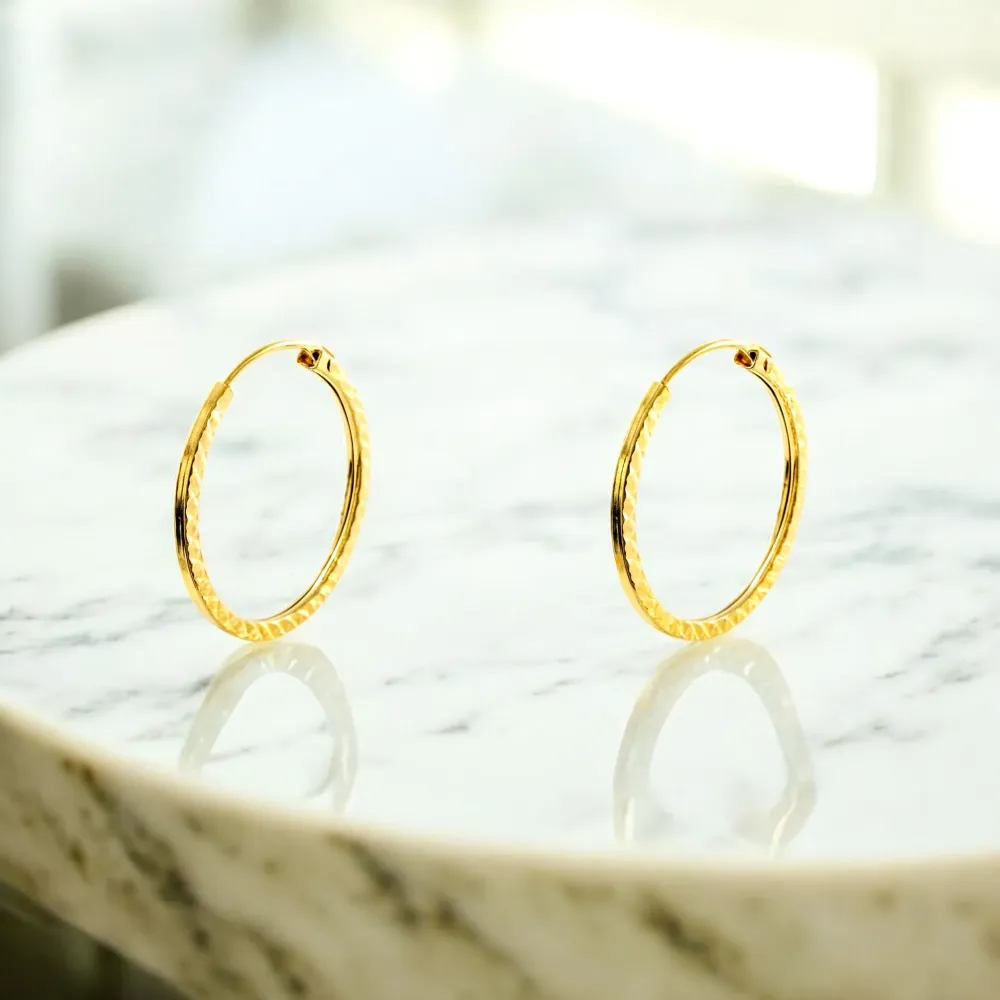 9ct Yellow Gold Square Carved Hoop Earrings 12 x 1 mm